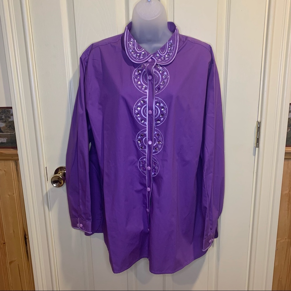 NWOT BOB MACKIE WEARABLE ART PURPLE BLOUSE